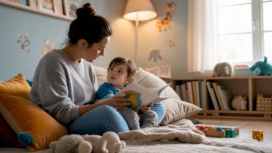 Mother reading bedtime story to toddler