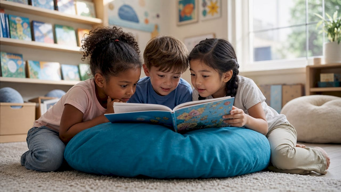 Children reading storybook together