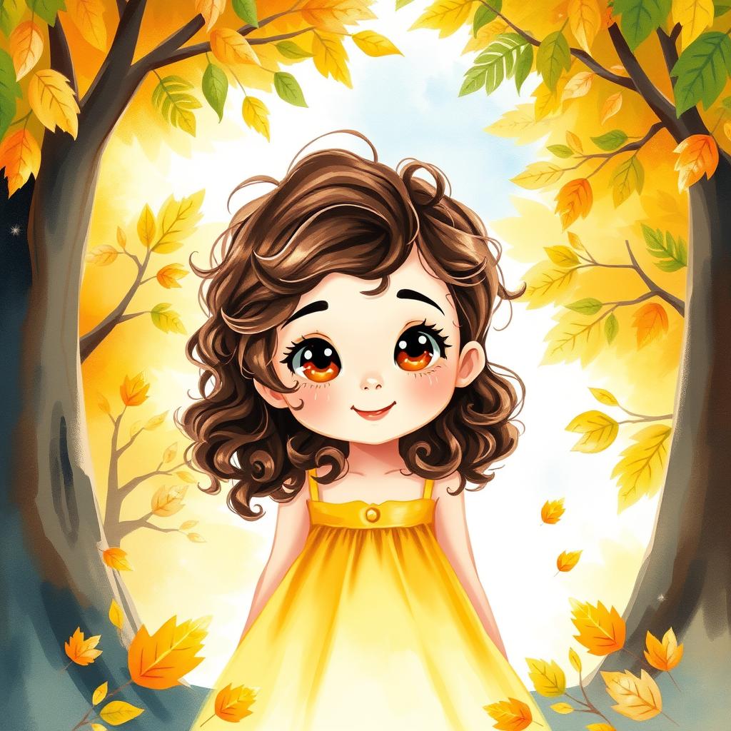 Personalized children's book illustration — girl in a golden autumn forest, watercolor style