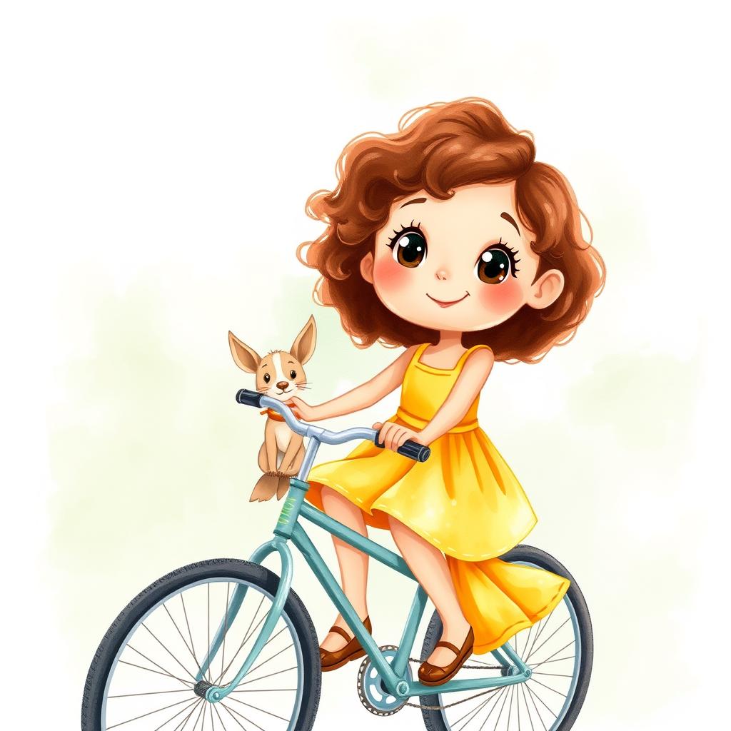 Personalized children's book illustration — girl riding a bike with her bunny friend