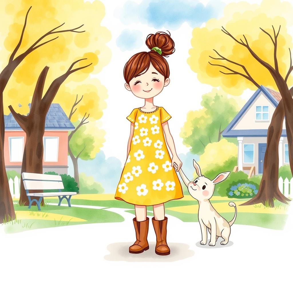 Personalized bedtime book illustration — child walking peacefully through a calm neighborhood at dusk